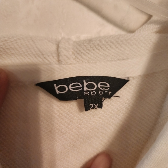 Bebe Neon Lites Logo Pullover Hoodie Sz 2X White Thumbholes NWT(2 tiny blk dots) - Picture 11 of 13